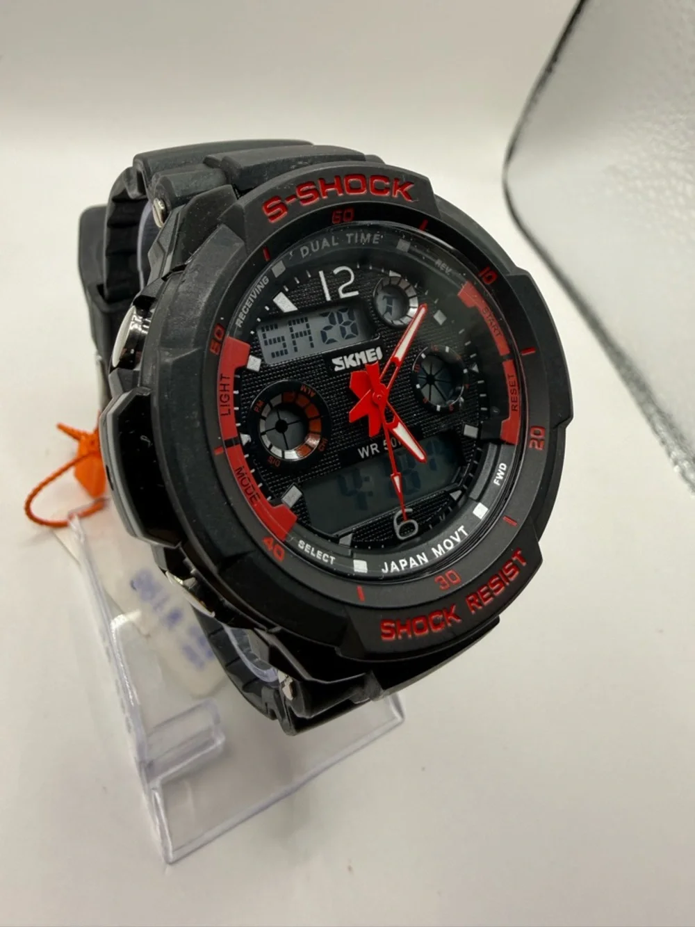 SKMEI S-Shock Men's Sports Quartz Digital Watch Alarm  Red & Black Dial 45mm - Picture 6 of 10